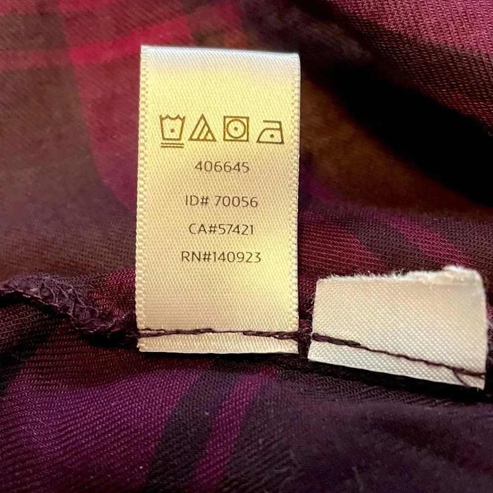 Ann Taylor LOFT softened size S Long Sleeve sheer Raspberry plaid 100% Lyocell. - Picture 6 of 6